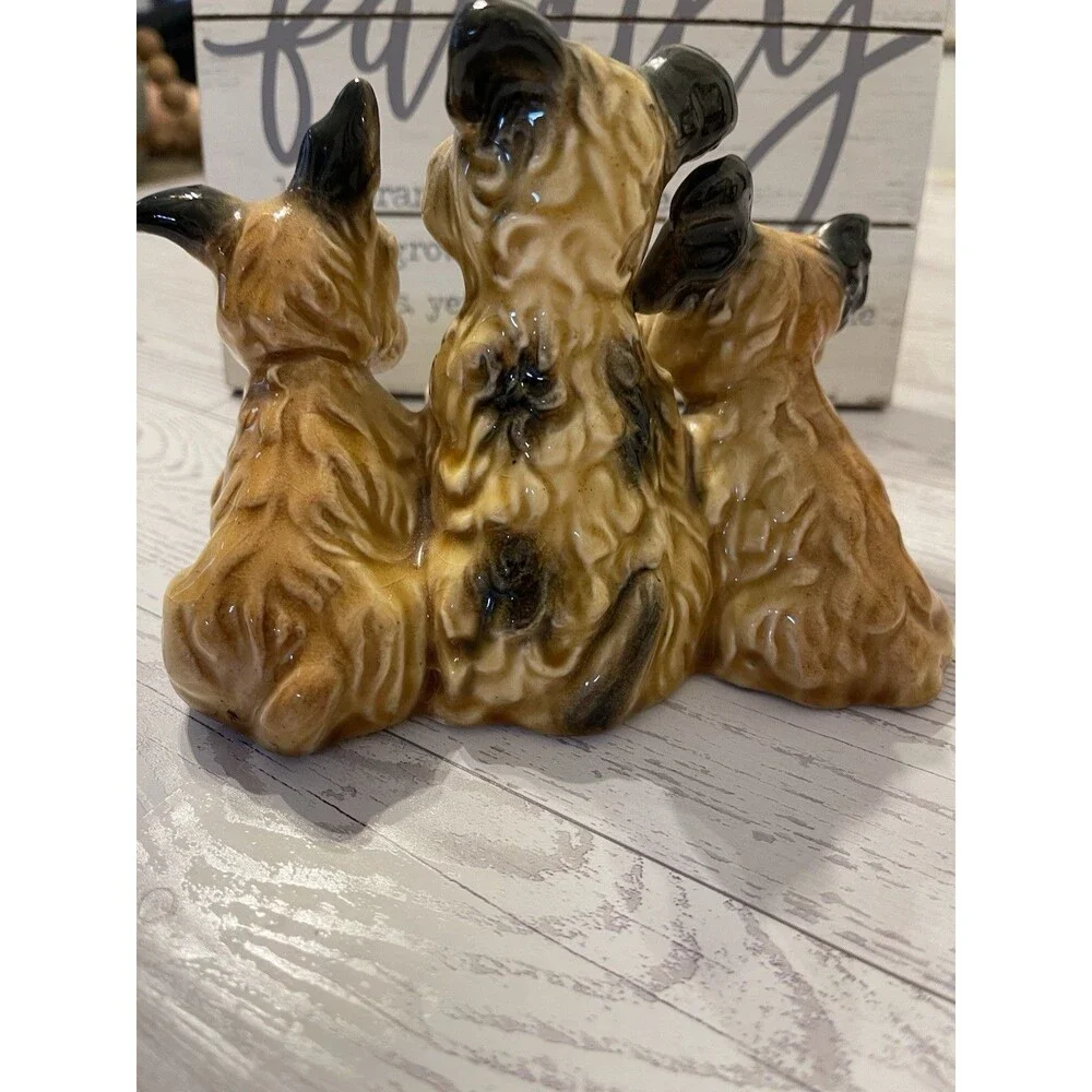Adorable Puppy Family With A Baby Kitty Ceramic Figurine